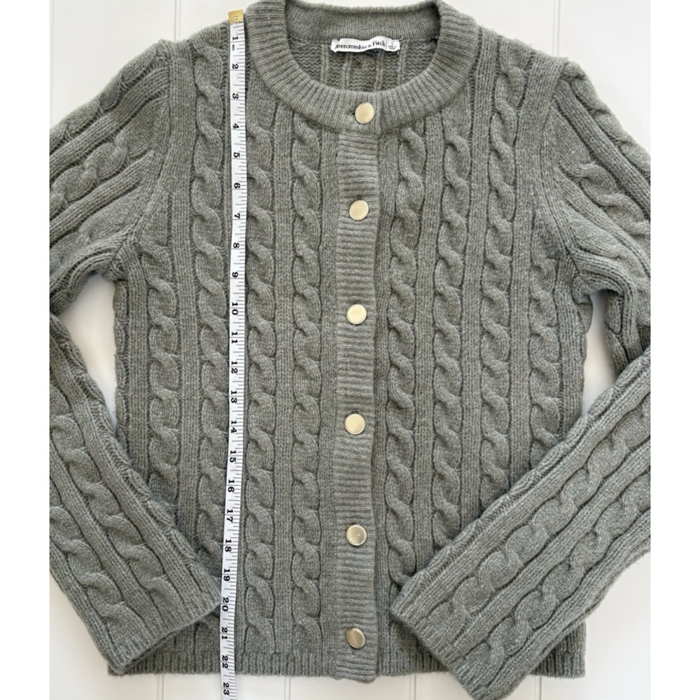 Abercrombie & Fitch Cable Crew Cardigan Sweater Olive Green Gold Buttons Cozy S - Picture 9 of 10